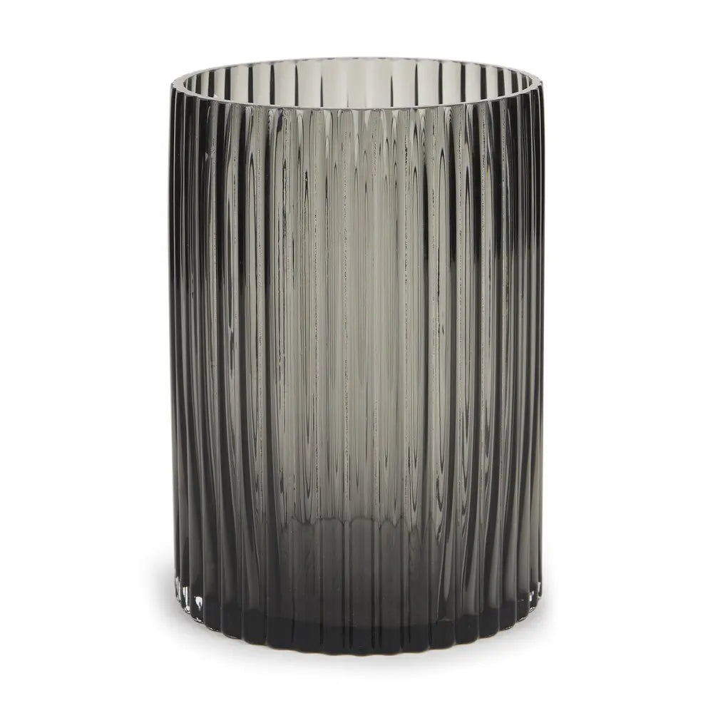 8" Black Cylinder Ribbed Glass Table Vase HomeRoots