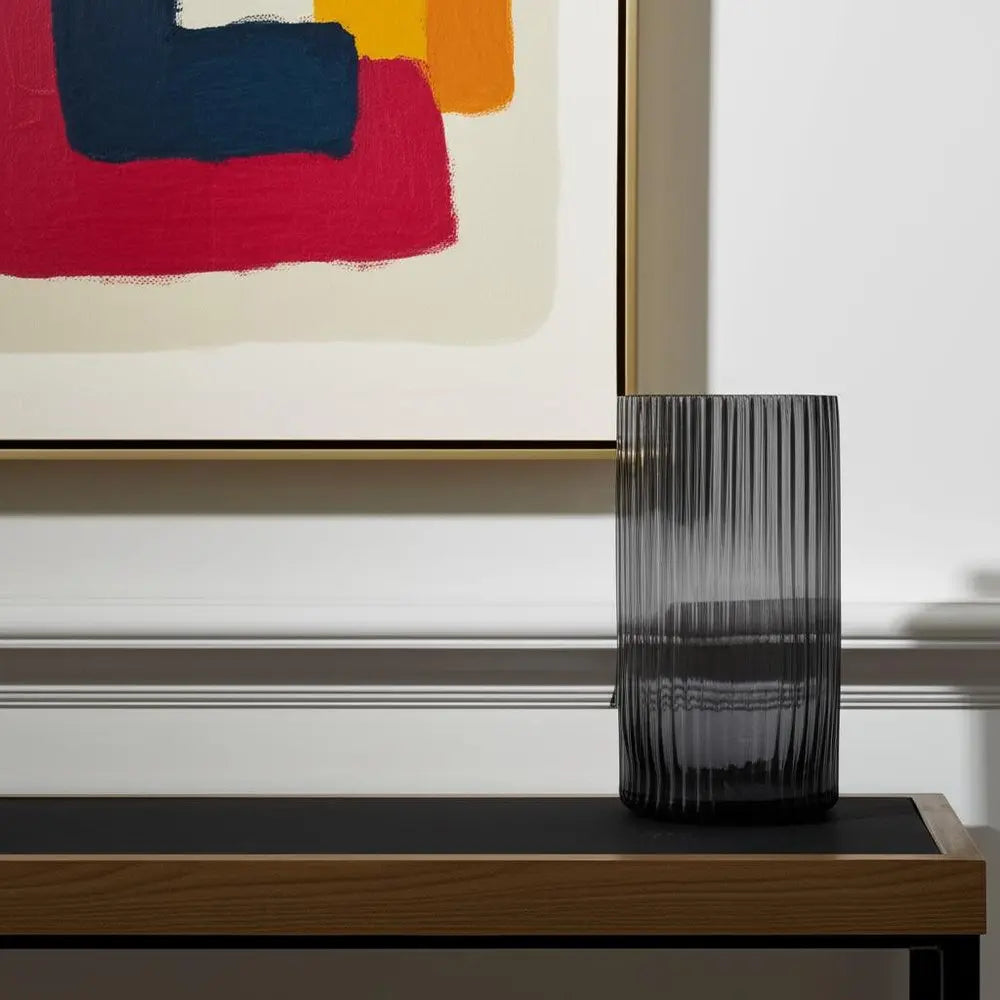 11" Black Cylinder Ribbed Glass Table Vase HomeRoots