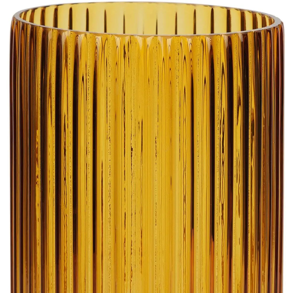 11" Amber Glass Ribbed Cylinder Table Vase HomeRoots