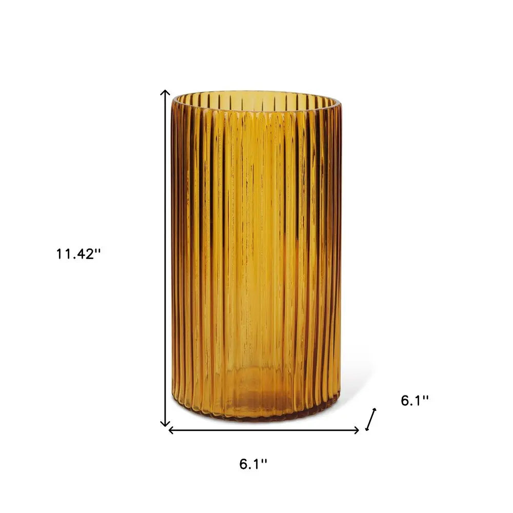 11" Amber Glass Ribbed Cylinder Table Vase HomeRoots