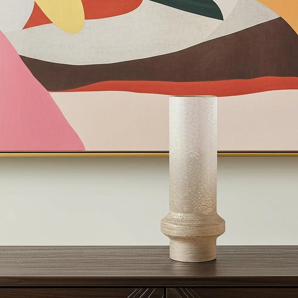 16" Off White And Gold Metal Cylinder Table Vase HomeRoots