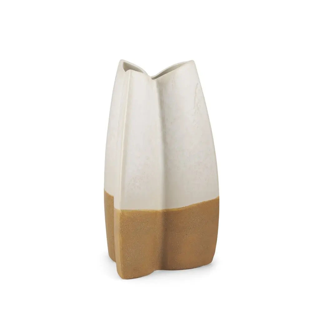 14" Cream And Beige Color Block Ceramic Table Vase HomeRoots