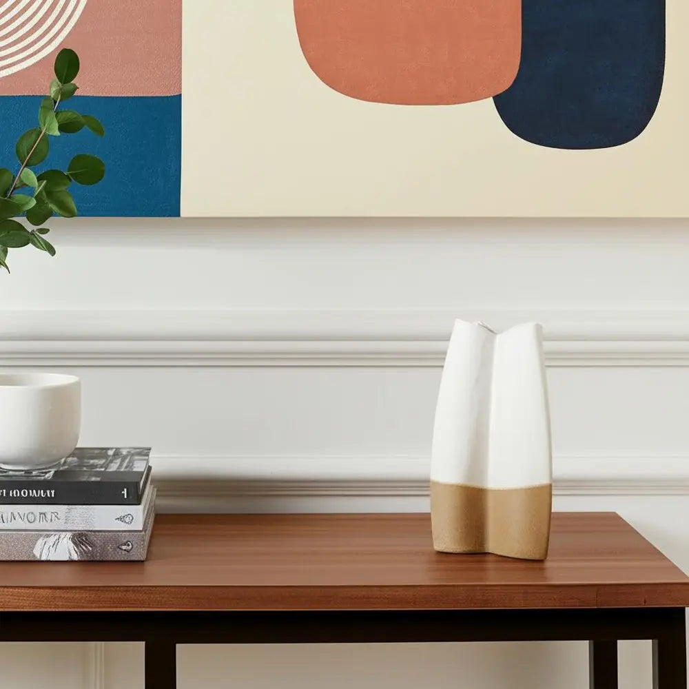 14" Cream And Beige Color Block Ceramic Table Vase HomeRoots