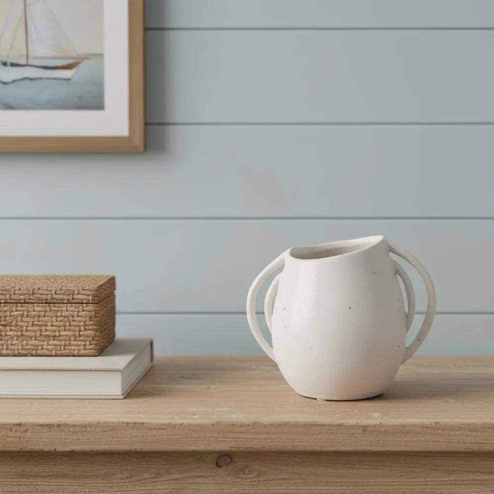 7" Cream Speckle Ceramic Amphora Table Vase HomeRoots