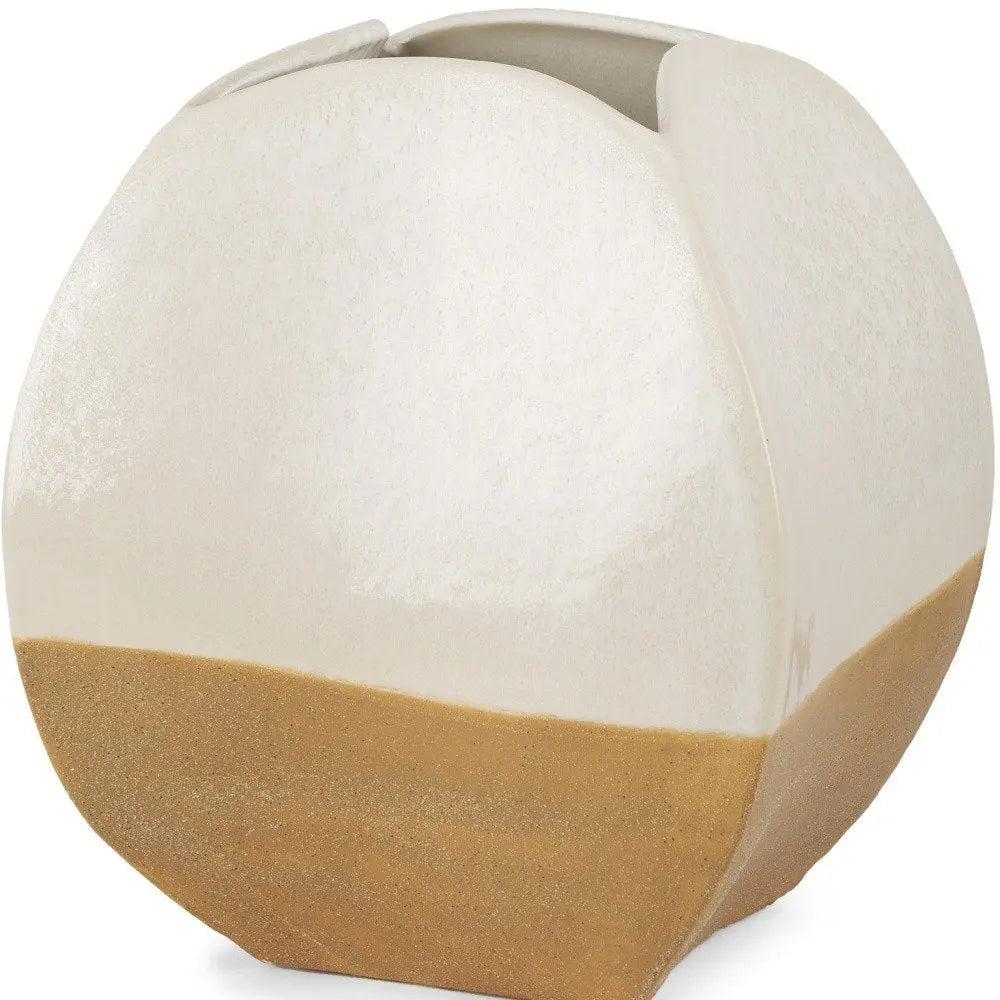 10" Beige And Cream Color Block Ceramic Table Vase HomeRoots