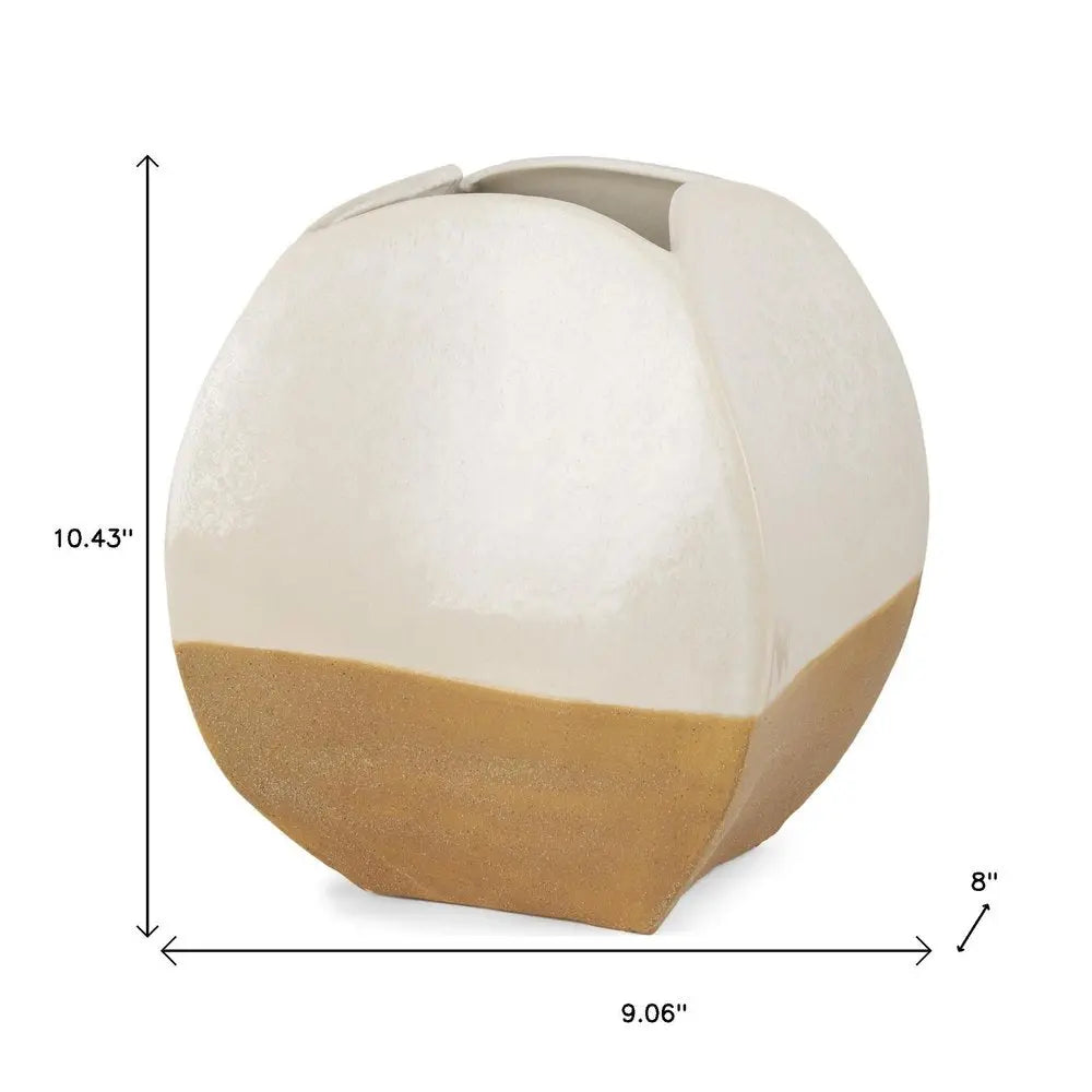 10" Beige And Cream Color Block Ceramic Table Vase HomeRoots