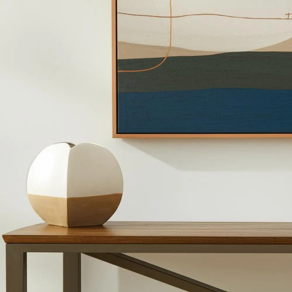 10" Beige And Cream Color Block Ceramic Table Vase HomeRoots