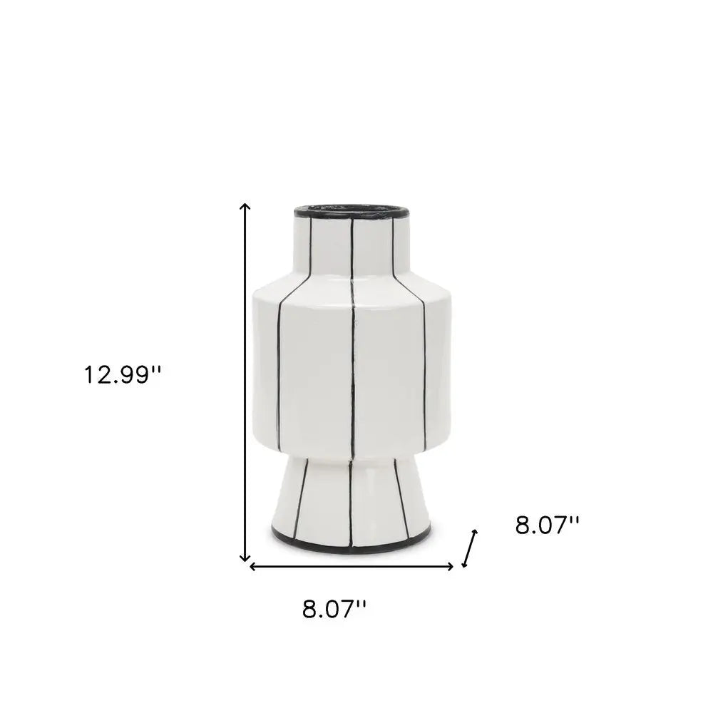 13" White And Black Striped Ceramic Cylinder Table Vase HomeRoots