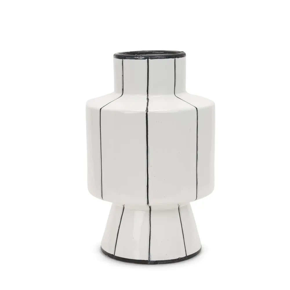 16" White And Black Striped Ceramic Cylinder Table Vase HomeRoots