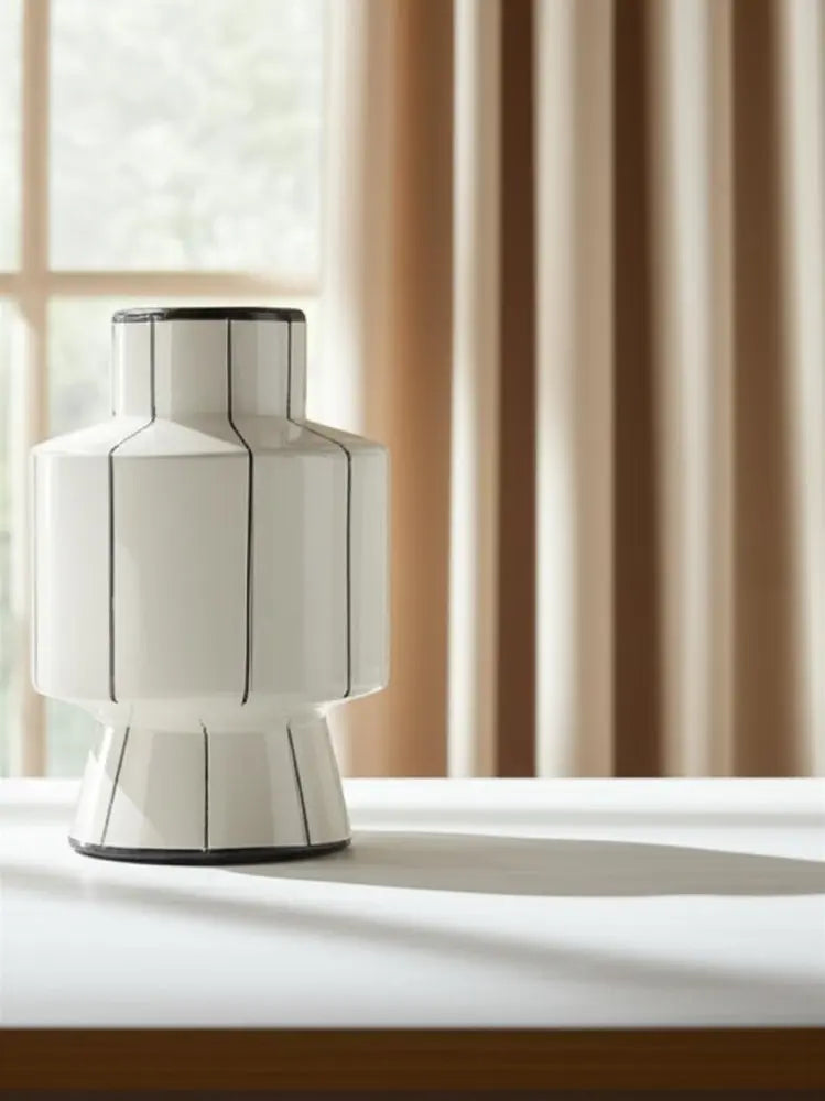 16" White And Black Striped Ceramic Cylinder Table Vase HomeRoots