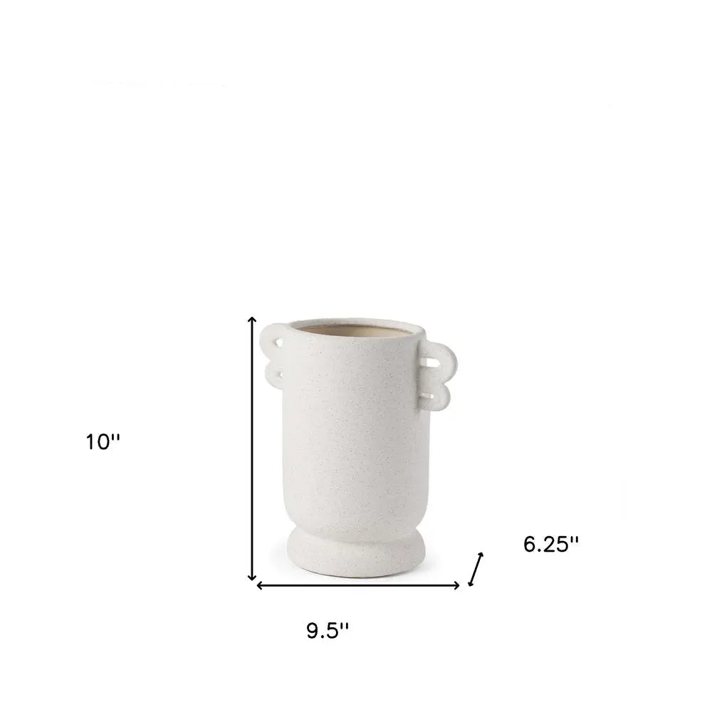 10" Off White Ceramic Cylinder Table Vase With Handles HomeRoots