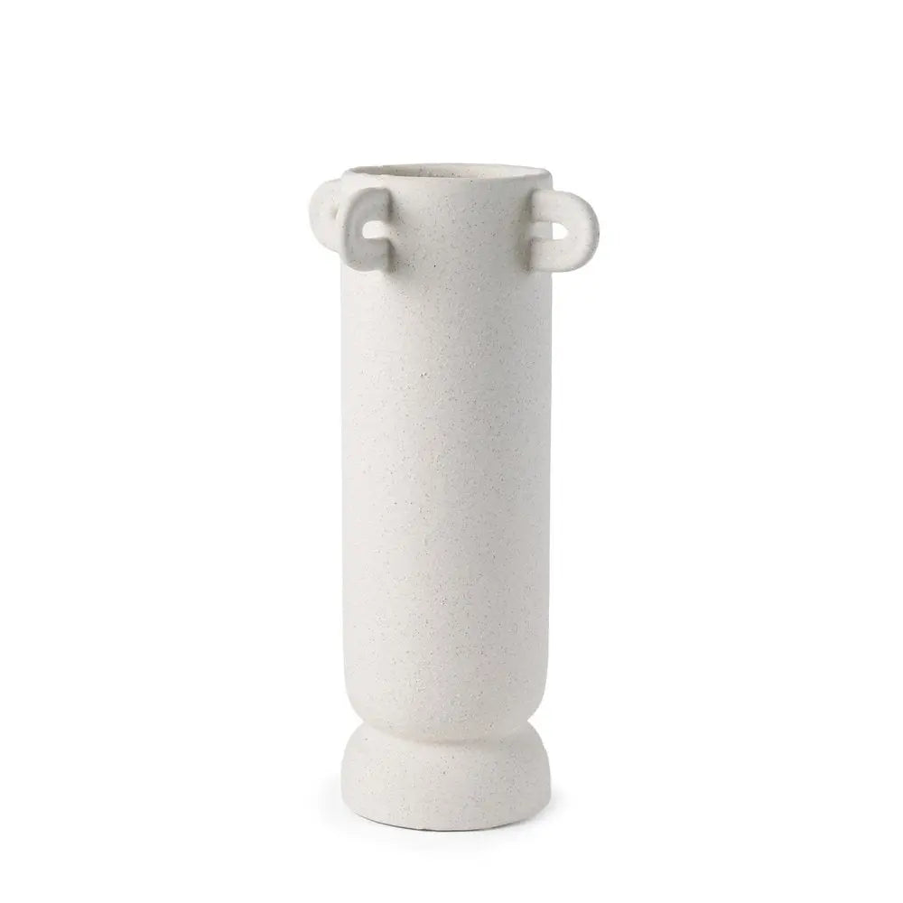 16" Off White Cylinder Ceramic Table Vase With Handles HomeRoots