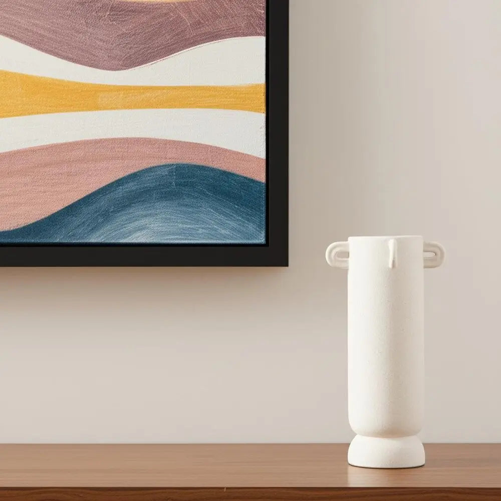 16" Off White Cylinder Ceramic Table Vase With Handles HomeRoots