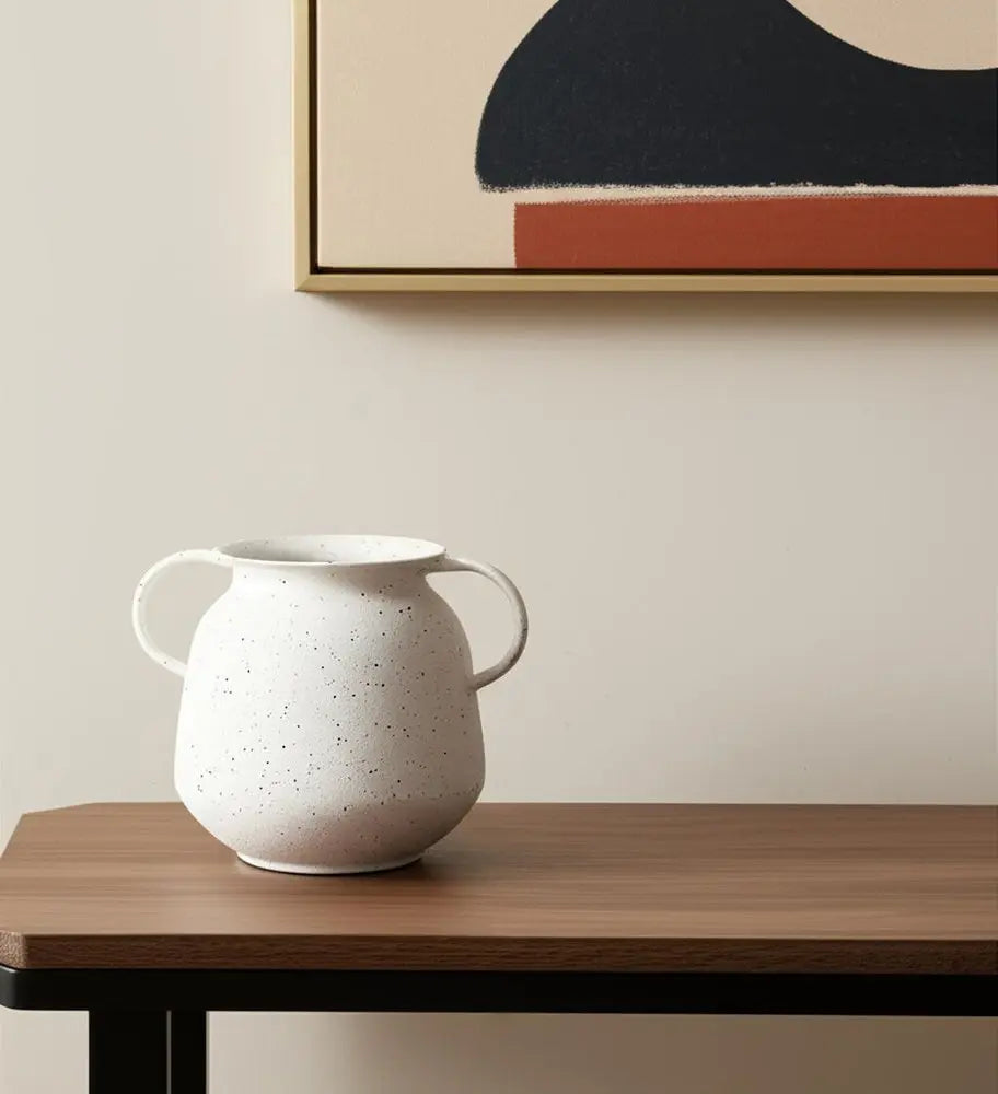 7" White Speckle Metal Amphora Table Vase HomeRoots