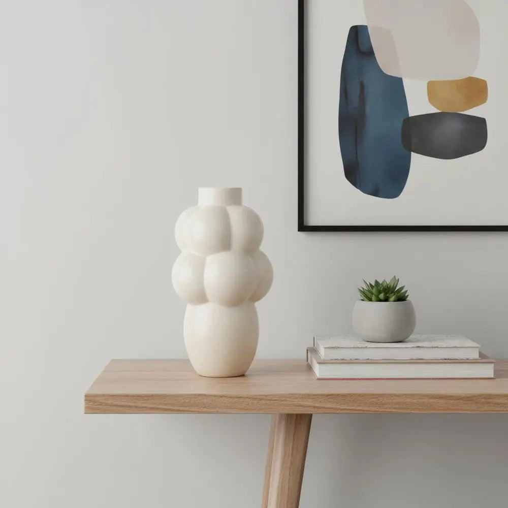 14" Cream Ceramic Bulbous Table Vase HomeRoots