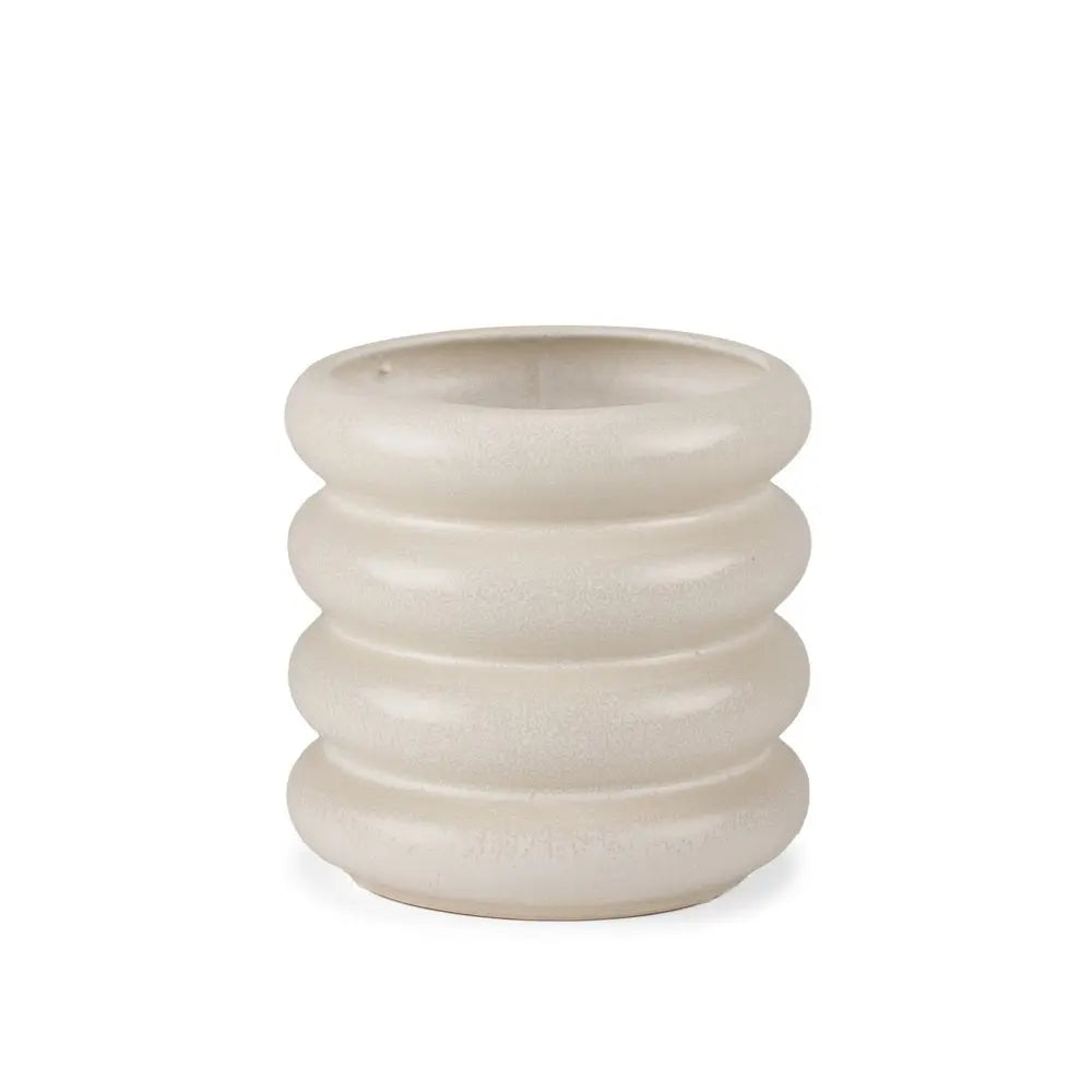 7" Cream Cylinder Rings Ceramic Table Vase HomeRoots