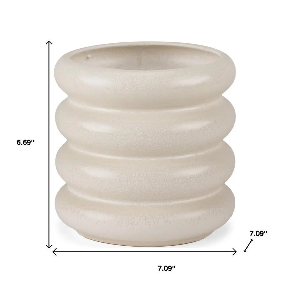 7" Cream Cylinder Rings Ceramic Table Vase HomeRoots