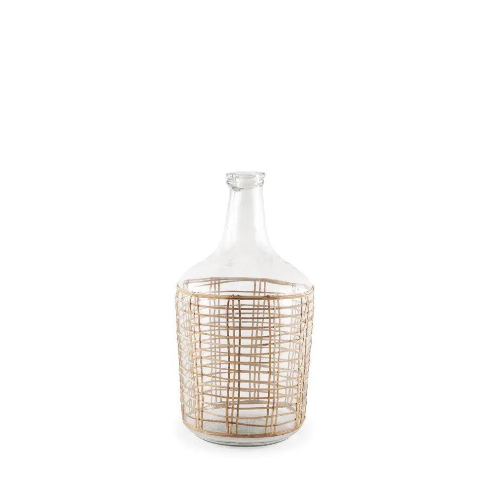 15" Clear And Natural Glass Bottle Floor Vase With Wrapped Rattan HomeRoots