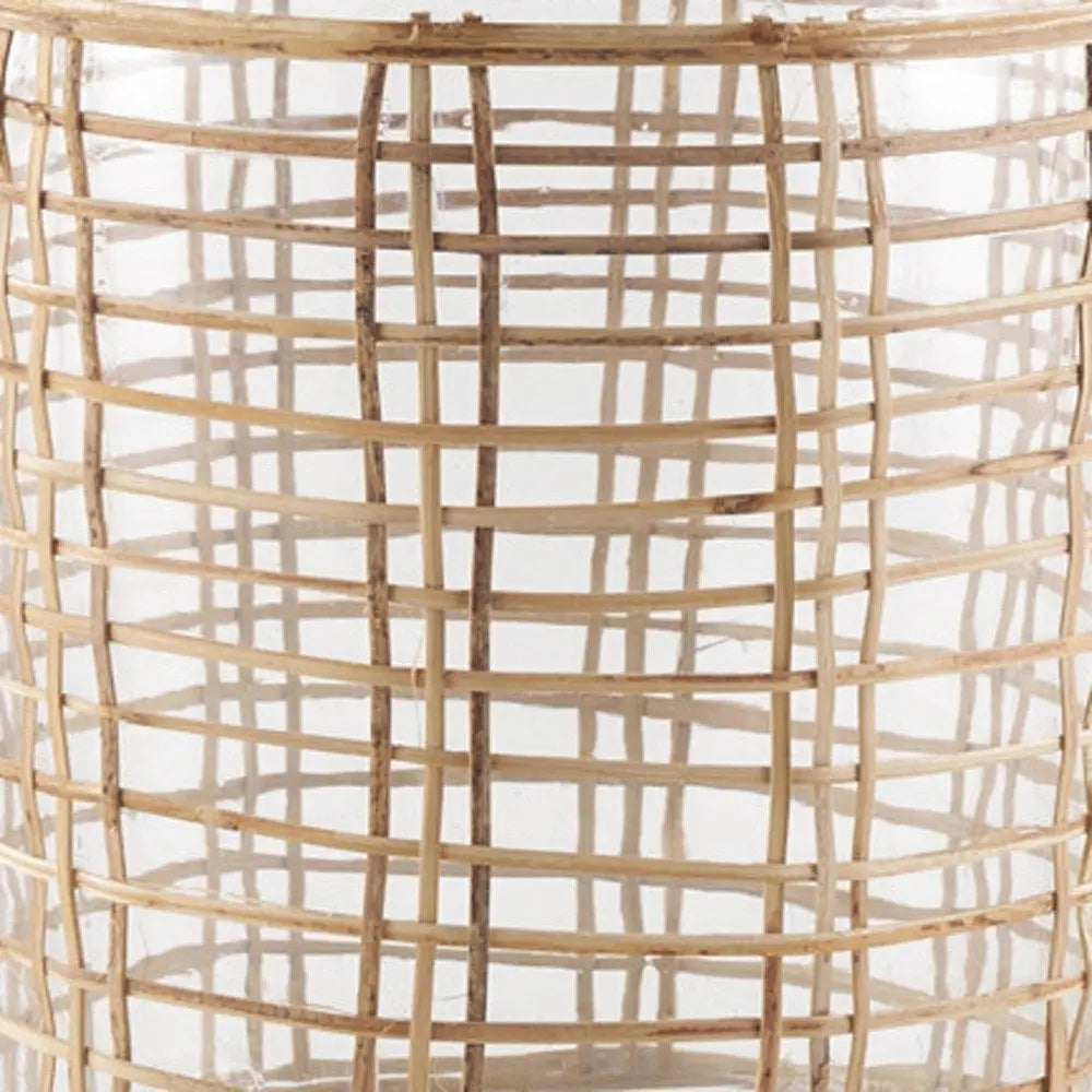 15" Clear And Natural Glass Bottle Floor Vase With Wrapped Rattan HomeRoots
