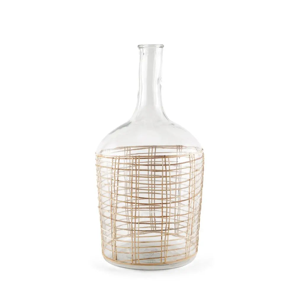 20" Clear And Natural Glass Bottle Floor Vase With Wrapped Rattan HomeRoots