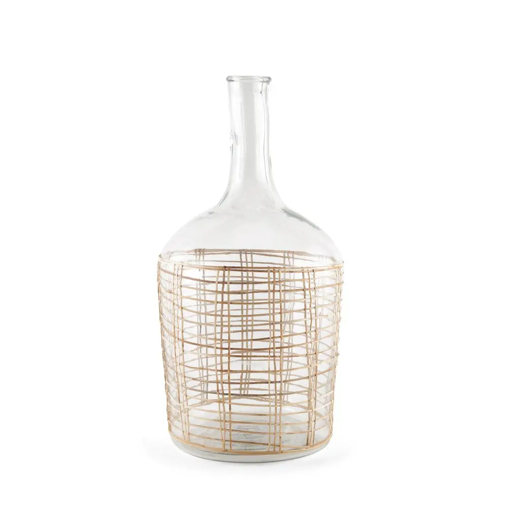 20" Clear And Natural Glass Bottle Floor Vase With Wrapped Rattan HomeRoots