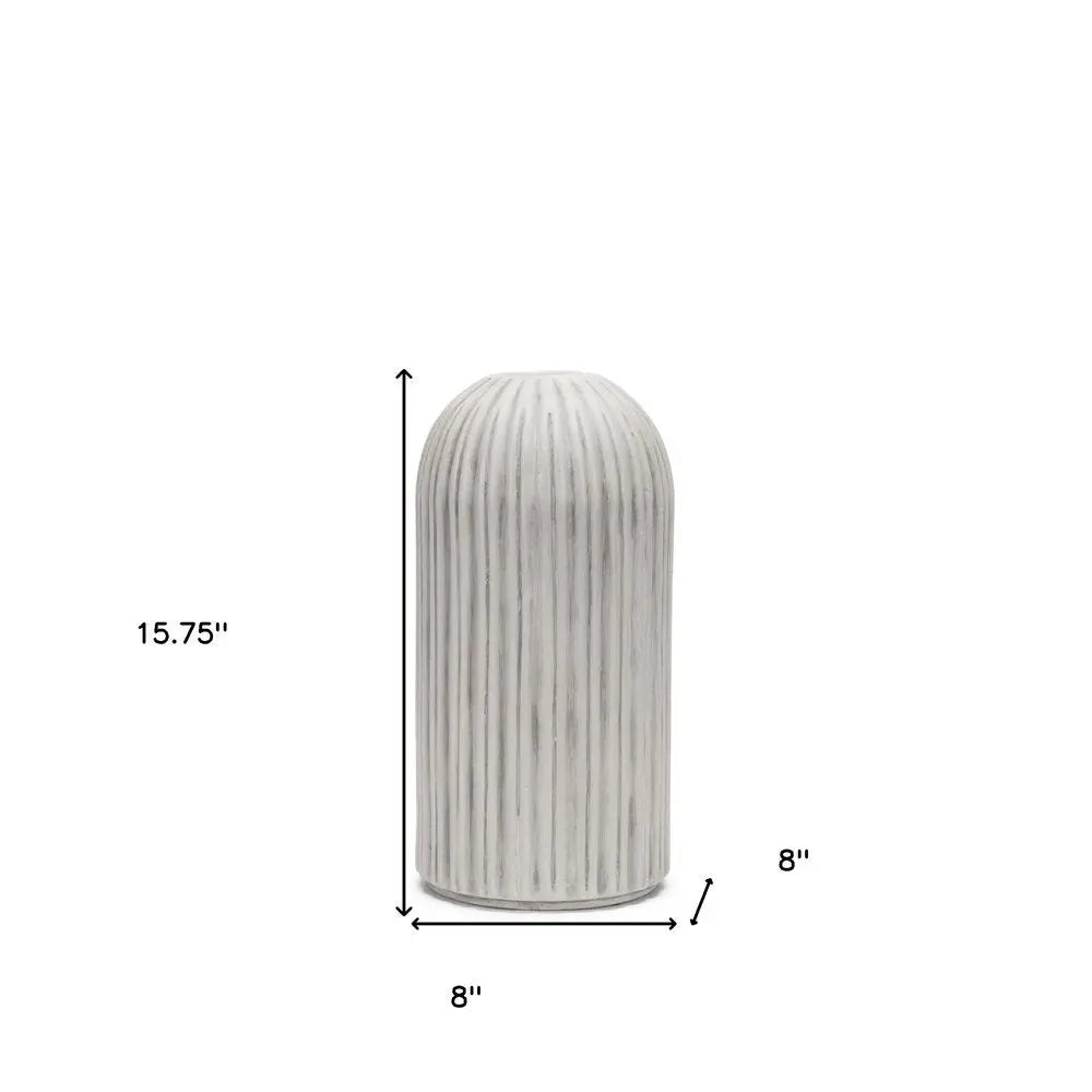 16" Gray And White Striped Cylinder Ceramic Floor Vase HomeRoots