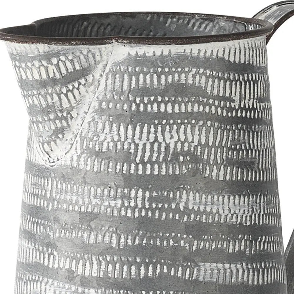 8" Gray And White Striped Metal Jug Vase HomeRoots