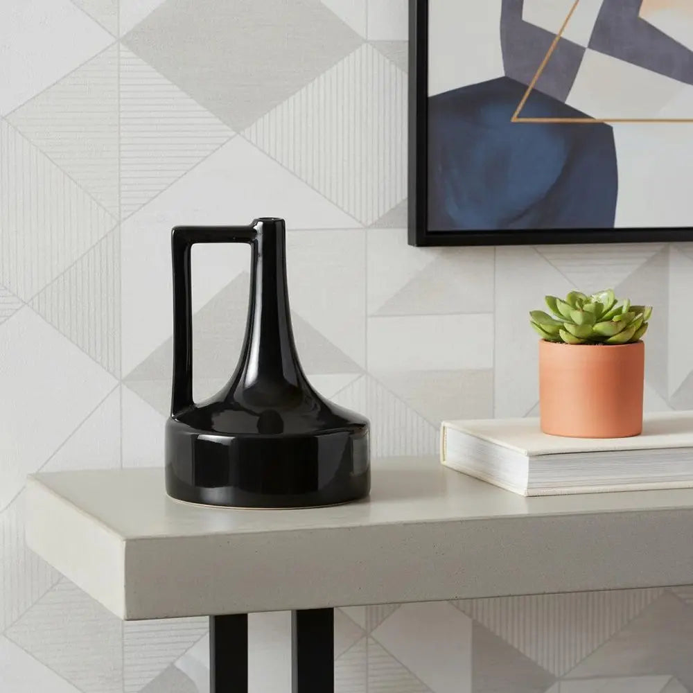 8" Black Ceramic Jug Vase HomeRoots