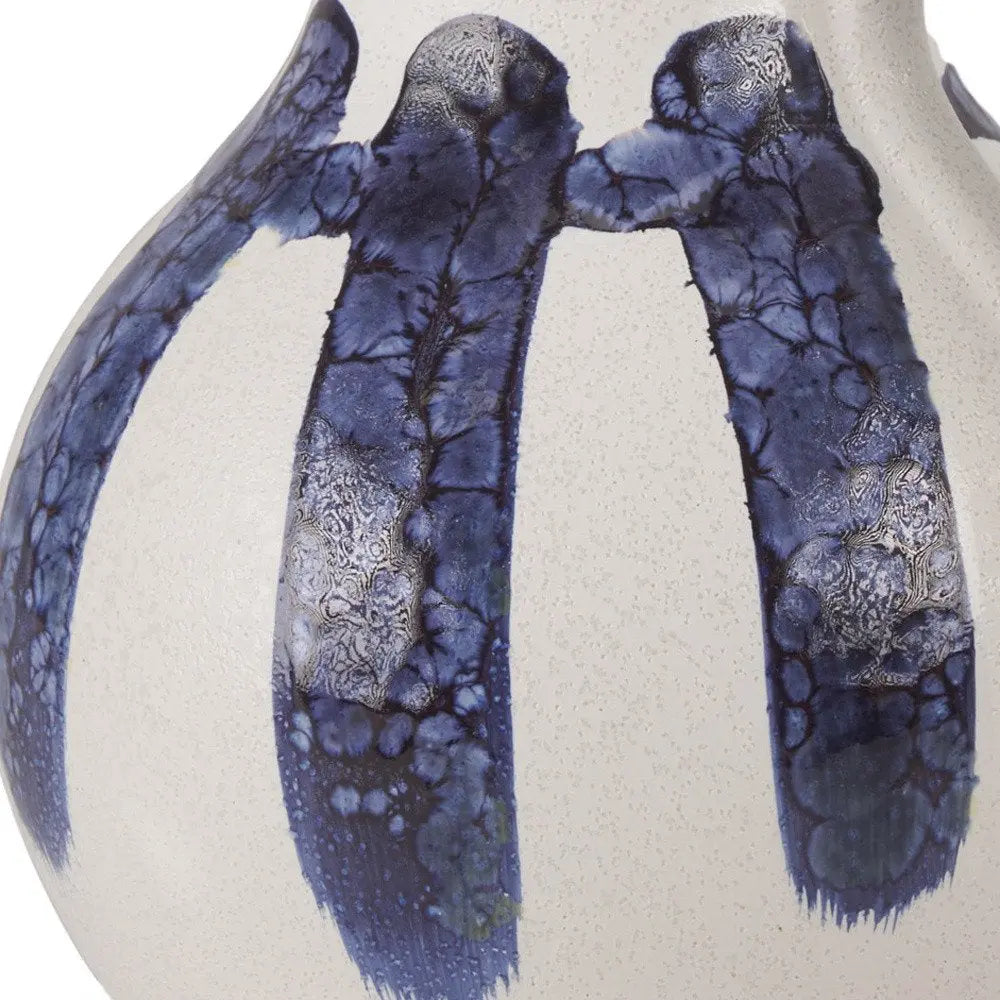 10" White And Blue Abstract Amphora Ceramic Jug Vase HomeRoots