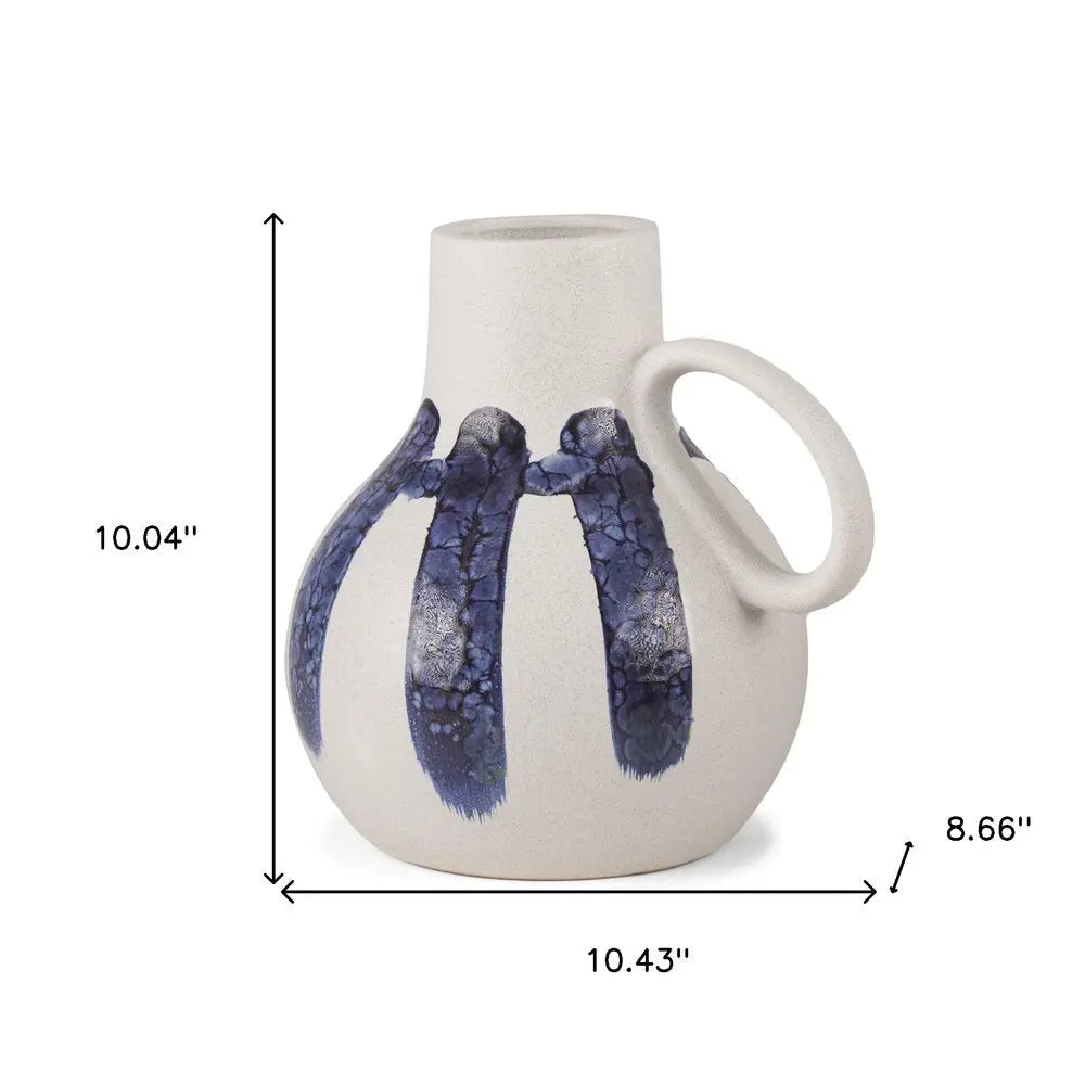10" White And Blue Abstract Amphora Ceramic Jug Vase HomeRoots