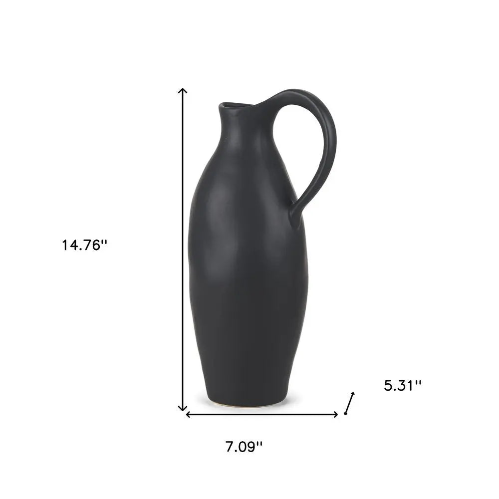 15" Black Bud Ceramic Jug Vase HomeRoots