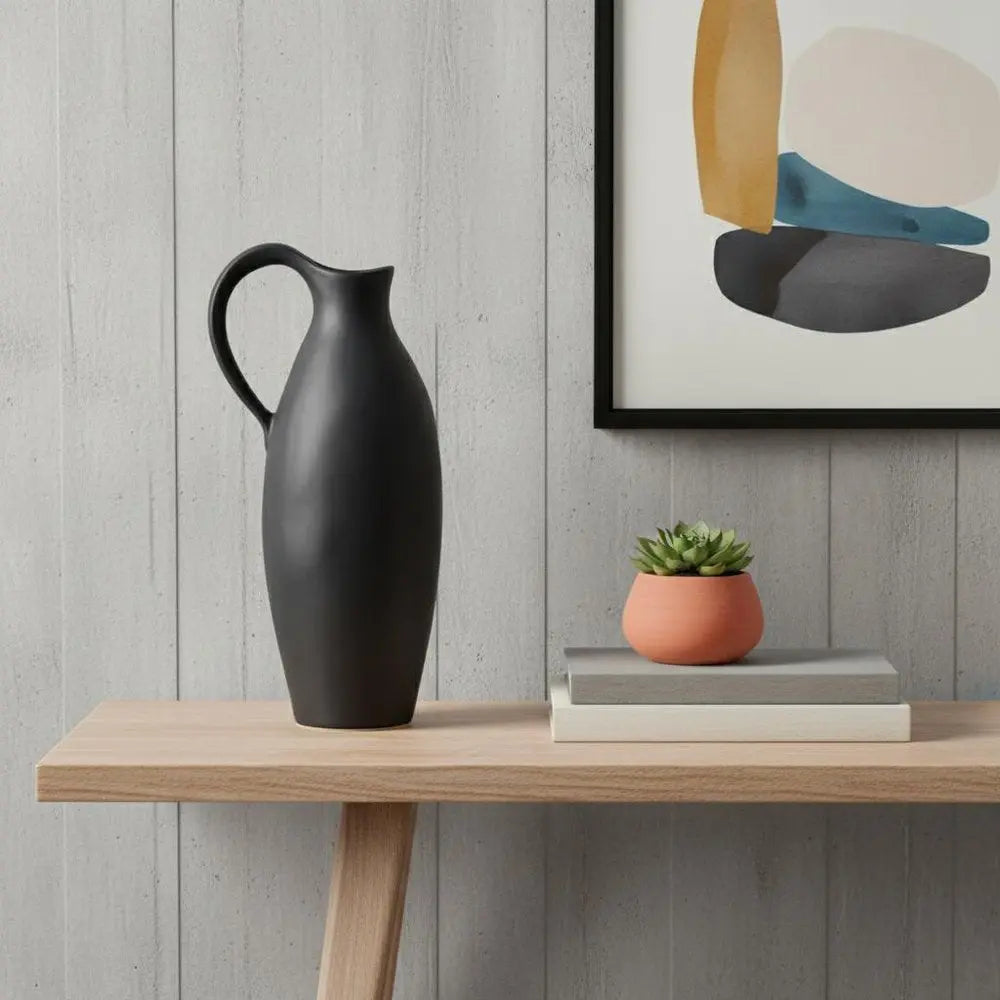 15" Black Bud Ceramic Jug Vase HomeRoots