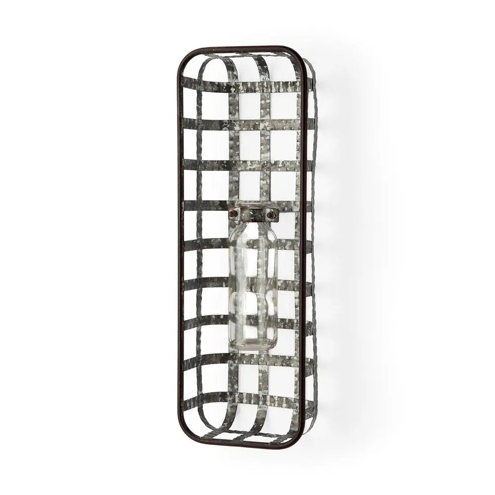 17" Black And Clear Glass Bottle And Metal Wall Vase HomeRoots