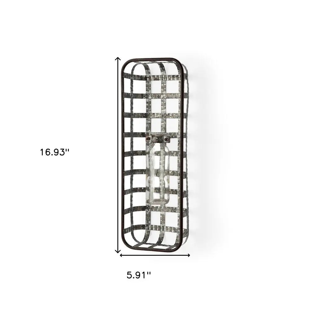 17" Black And Clear Glass Bottle And Metal Wall Vase HomeRoots