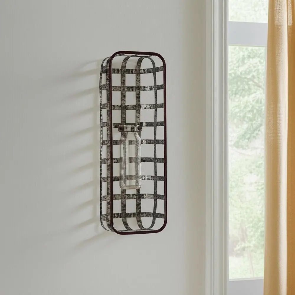 17" Black And Clear Glass Bottle And Metal Wall Vase HomeRoots