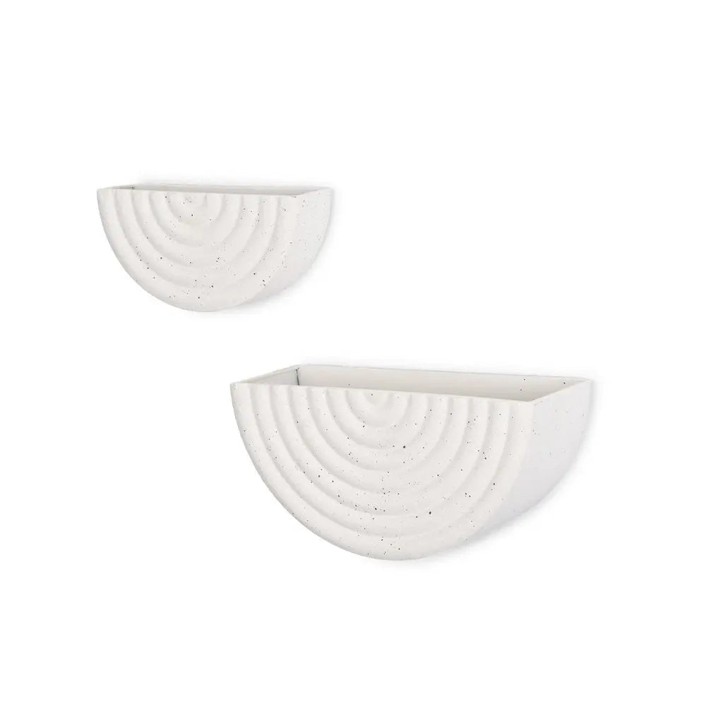 Set of Two White Metal Geometric Half Moon Wall Planters HomeRoots