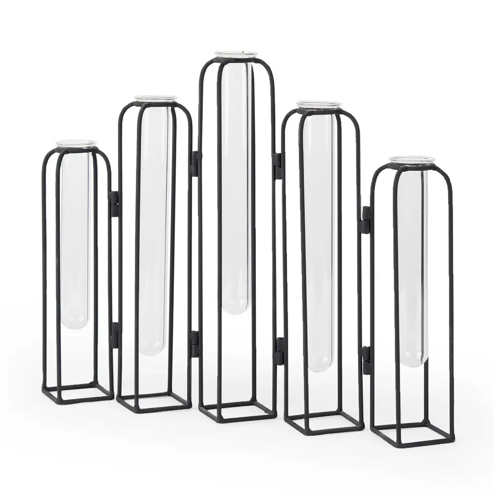 11" Black And Clear Glass And Metal Table Vase HomeRoots