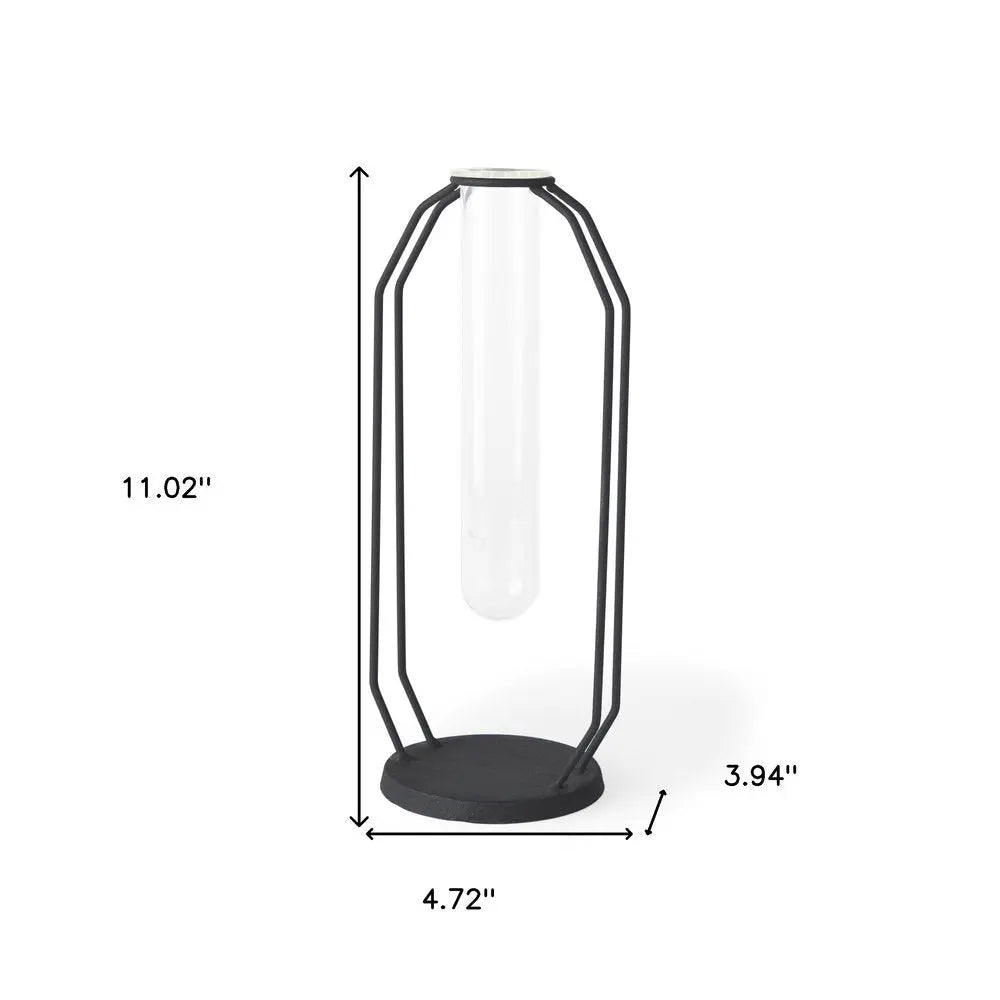 11" Black And Clear Glass And Metal Table Vase HomeRoots