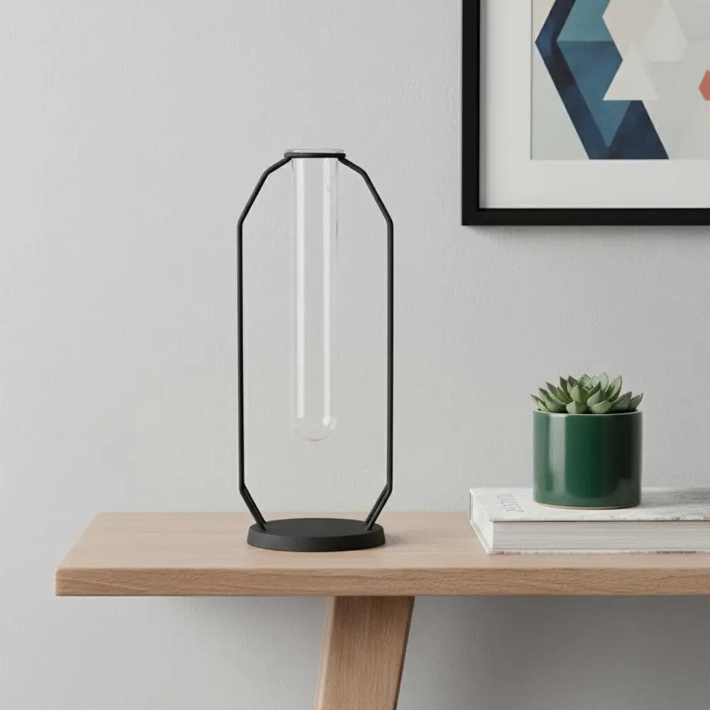 11" Black And Clear Glass And Metal Table Vase HomeRoots