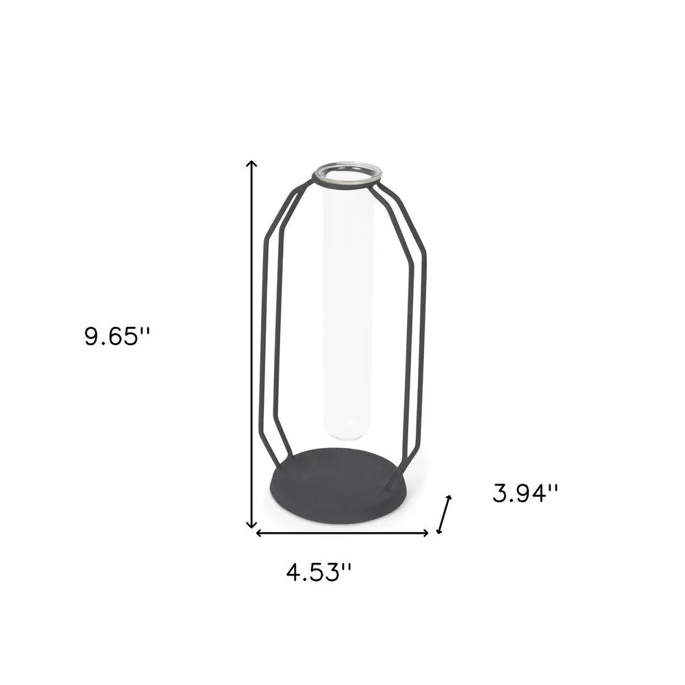 10" Black And Clear Glass And Metal Table Vase HomeRoots