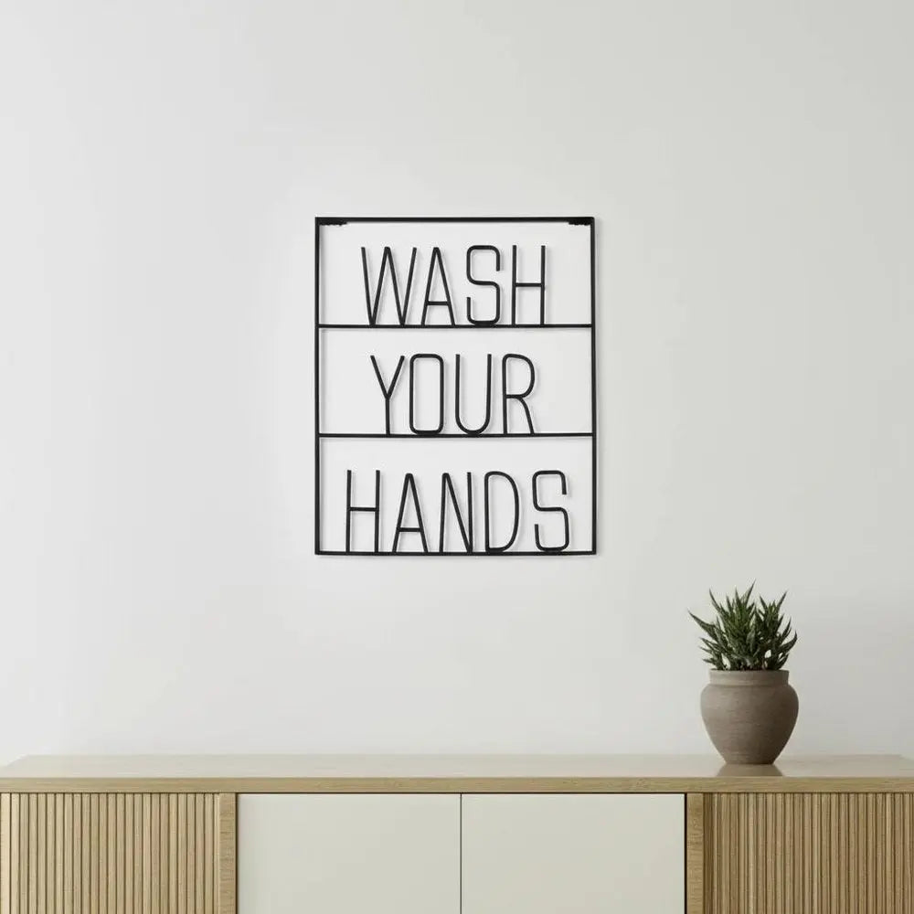 Wash Your Hands Sign 20" X 17" Black Wash Your Hands Metal Wall Decor HomeRoots