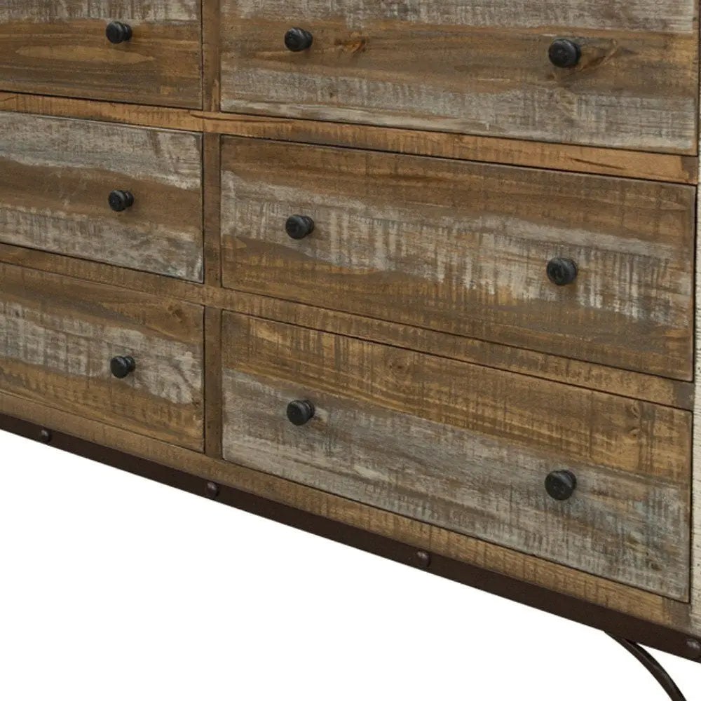 61" Brown Solid Wood Six Drawer Double Dresser - NOBLE HOME INTERIORS