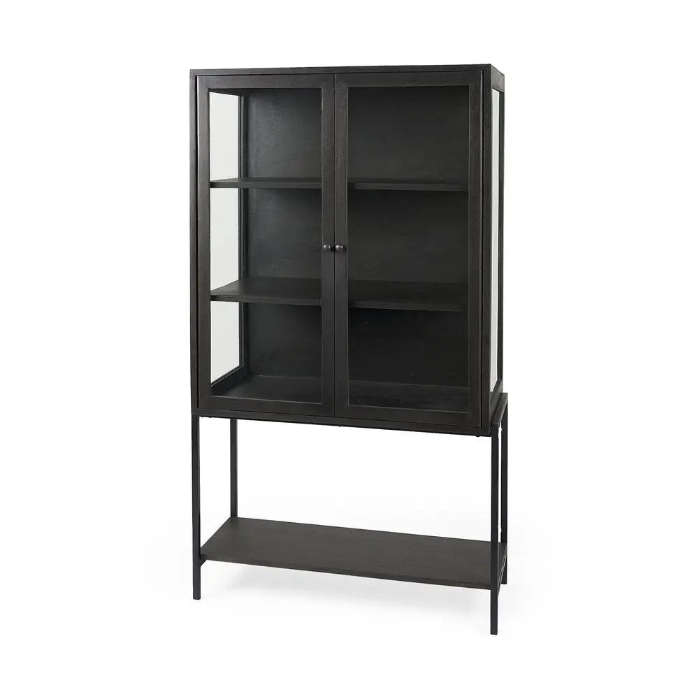 36" Black Solid Wood and Metal Display Cabinet With Two Doors HomeRoots