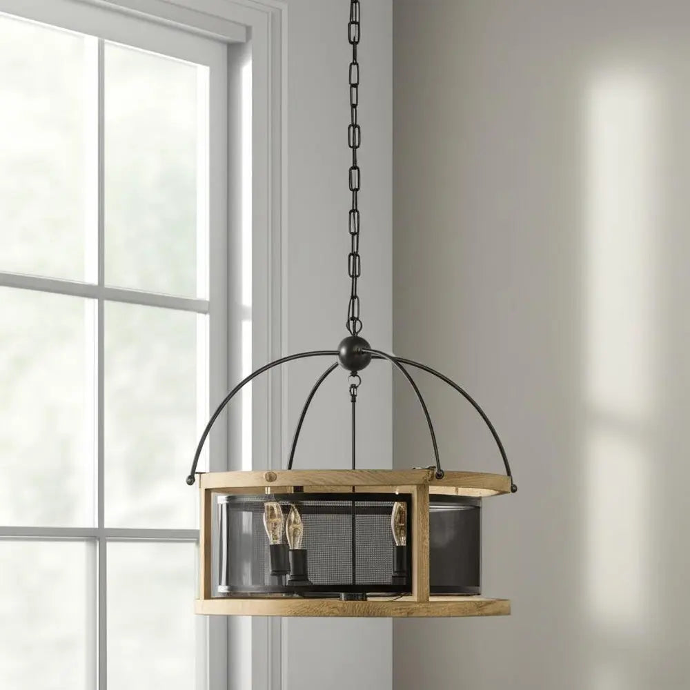 Black Caged Three Light Metal Dimmable Chandelier HomeRoots