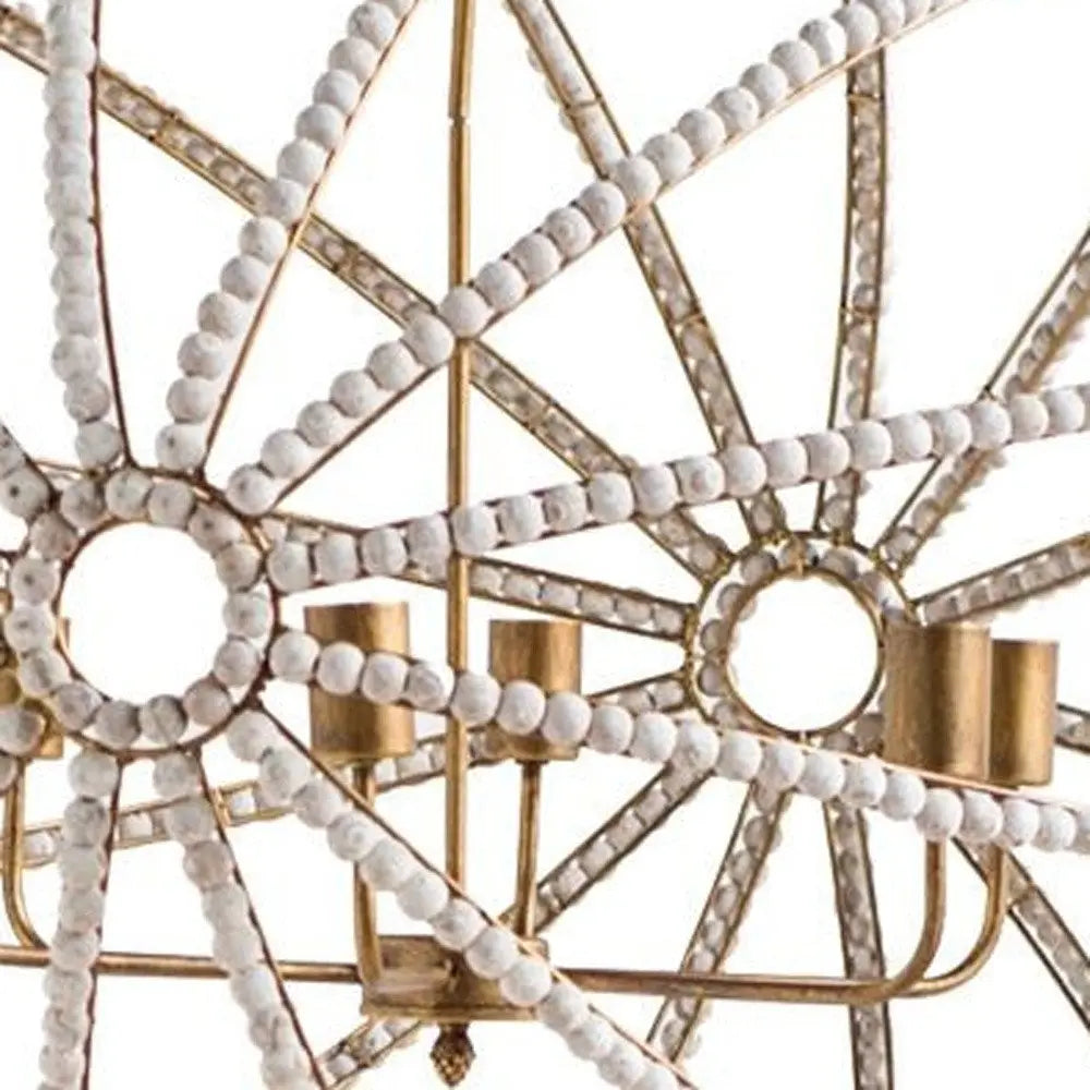 White And Gold Empire Six Light Metal and Beads Dimmable Chandelier HomeRoots