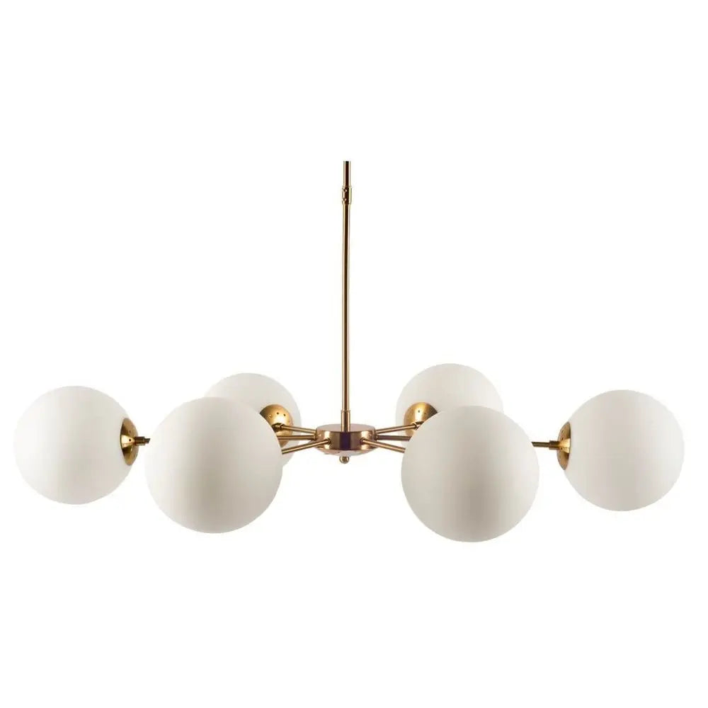 Gold Sputnik Six Light Frosted Metal Dimmable Chandelier With White Shades HomeRoots