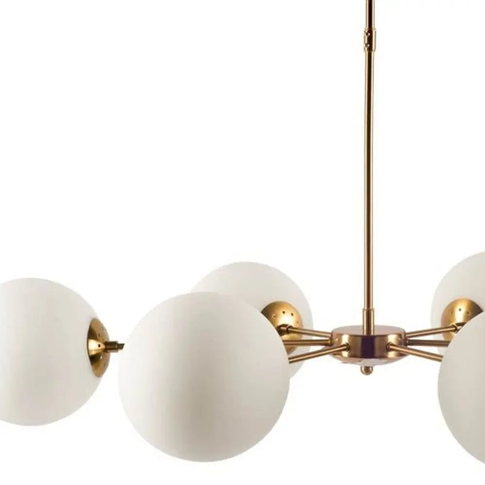 Gold Sputnik Six Light Frosted Metal Dimmable Chandelier With White Shades HomeRoots