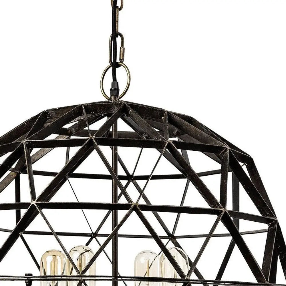 Black Caged Four Light Metal Dimmable Chandelier HomeRoots