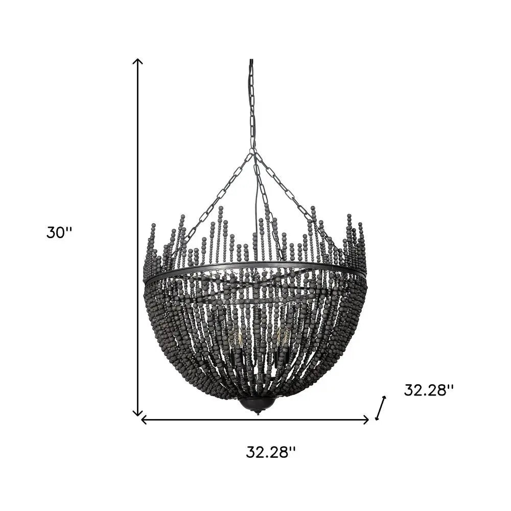 Black Unique Statement Four Light Metal and Beads Dimmable Chandelier HomeRoots