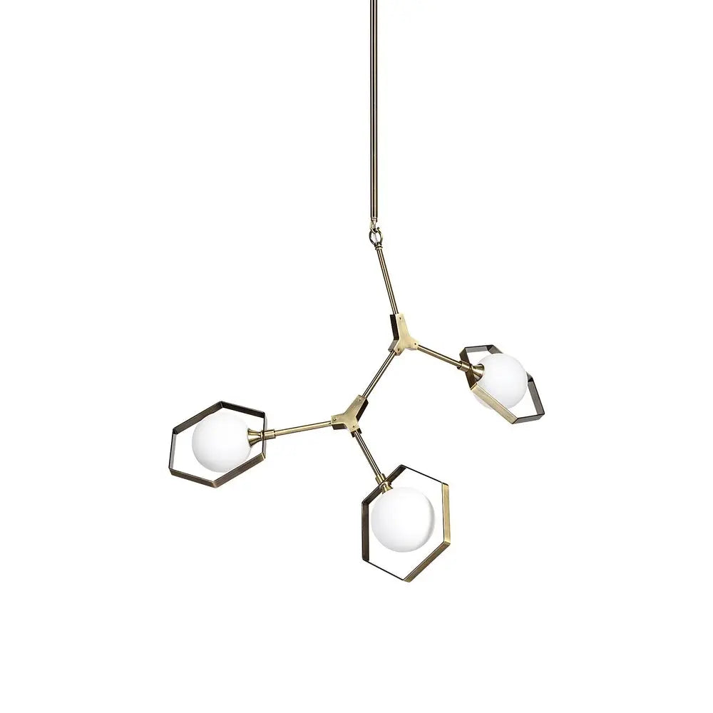Champagne Unique Statement Three Light Metal and Glass Dimmable Chandelier With White Shades HomeRoots